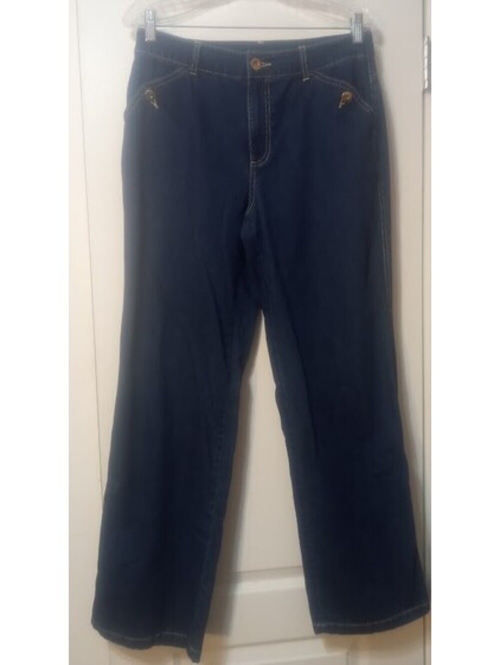 Denim & Co. Blue Jeans with Gold Detail – Size 10